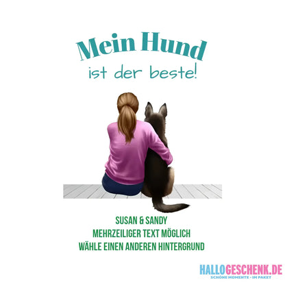 Frau mit Retriever oder Schäferhund personalisierbar: Sticker 20x20 cm (Aufkleber) - White / OneSize / ausgestanzter