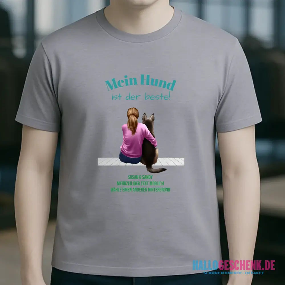 Frau mit Retriever oder Schäferhund, personalisierbar - Unisex Premium T-Shirt XS-5XL aus Bio-Baumwolle für Damen & Herren