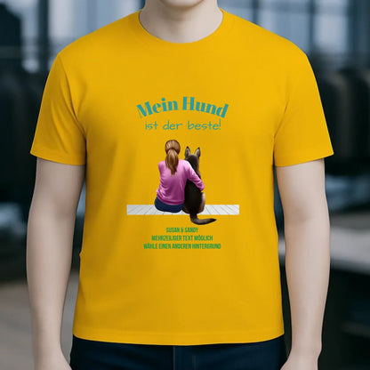 Frau mit Retriever oder Schäferhund, personalisierbar - Unisex Premium T-Shirt XS-5XL aus Bio-Baumwolle für Damen & Herren