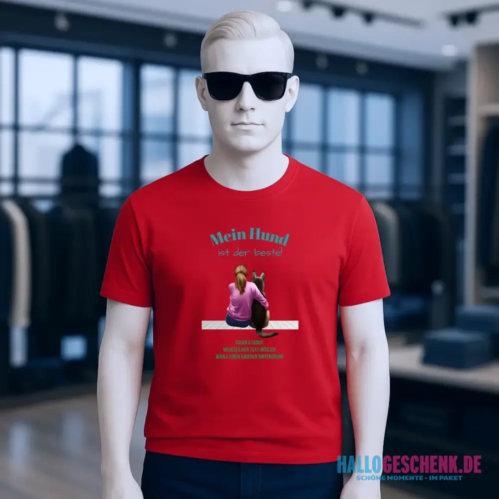 Frau mit Retriever oder Schäferhund, personalisierbar - Unisex Premium T-Shirt XS-5XL aus Bio-Baumwolle für Damen & Herren