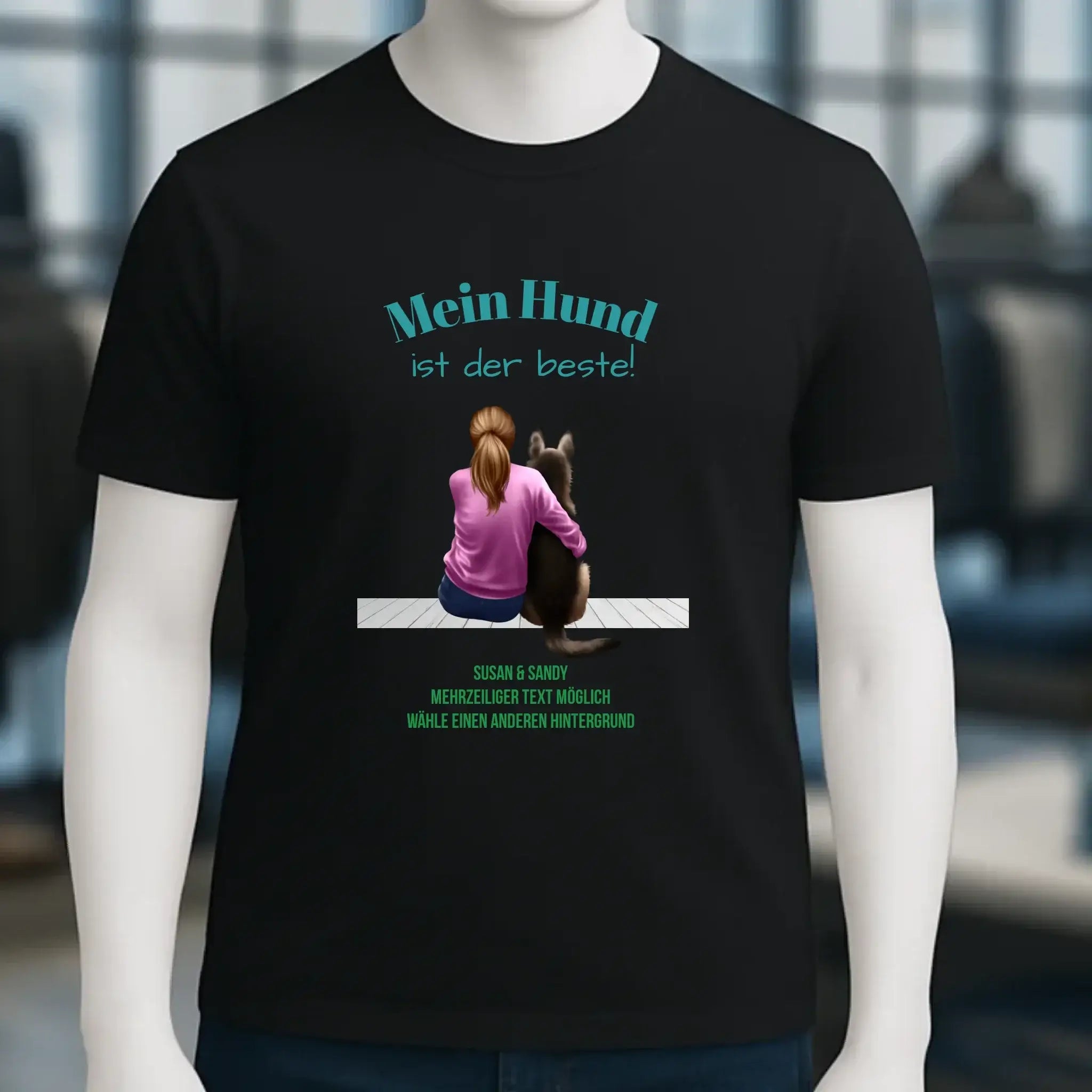 Frau mit Retriever oder Schäferhund, personalisierbar - Unisex Premium T-Shirt XS-5XL aus Bio-Baumwolle für Damen & Herren