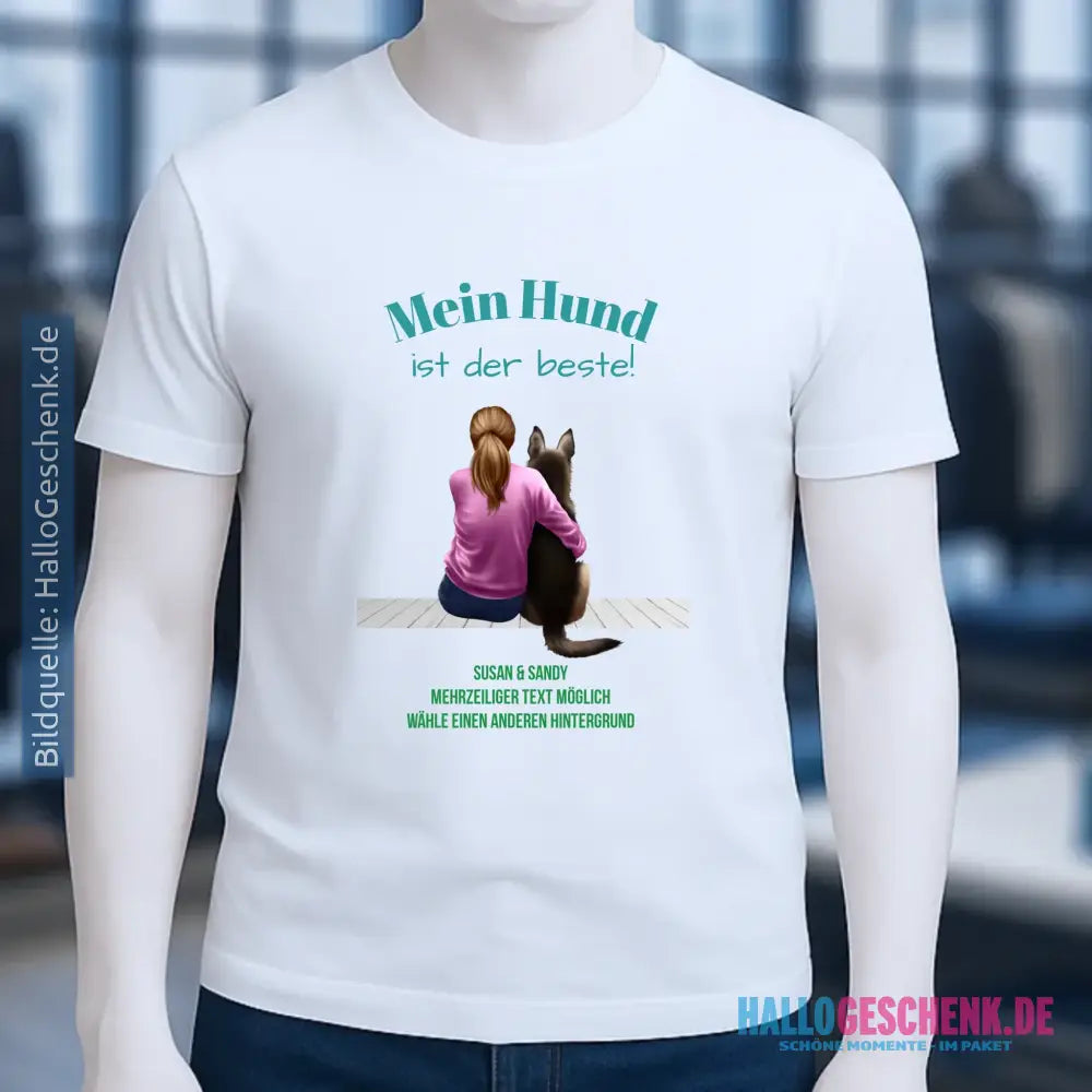 Frau mit Retriever oder Schäferhund, personalisierbar - Unisex Premium T-Shirt XS-5XL aus Bio-Baumwolle für Damen & Herren