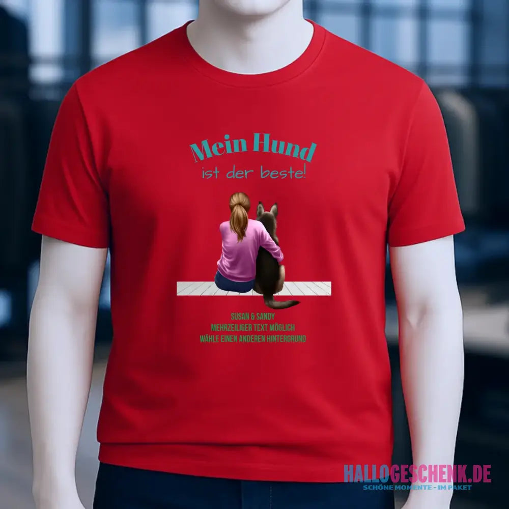 Frau mit Retriever oder Schäferhund, personalisierbar - Unisex Premium T-Shirt XS-5XL aus Bio-Baumwolle für Damen & Herren