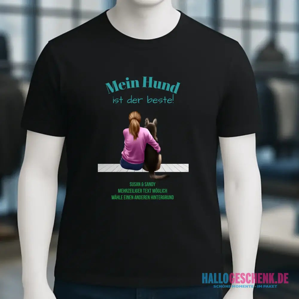 Frau mit Retriever oder Schäferhund, personalisierbar - Unisex Premium T-Shirt XS-5XL aus Bio-Baumwolle für Damen & Herren