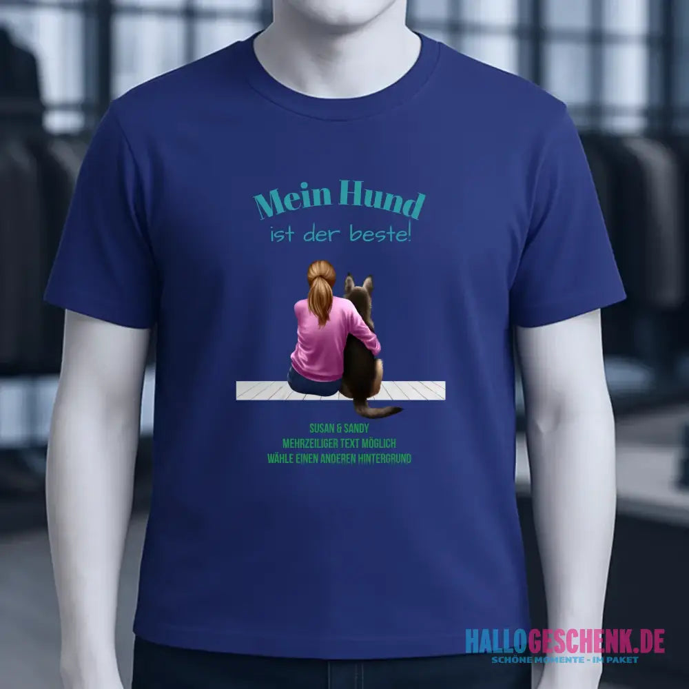 Frau mit Retriever oder Schäferhund, personalisierbar - Unisex Premium T-Shirt XS-5XL aus Bio-Baumwolle für Damen & Herren