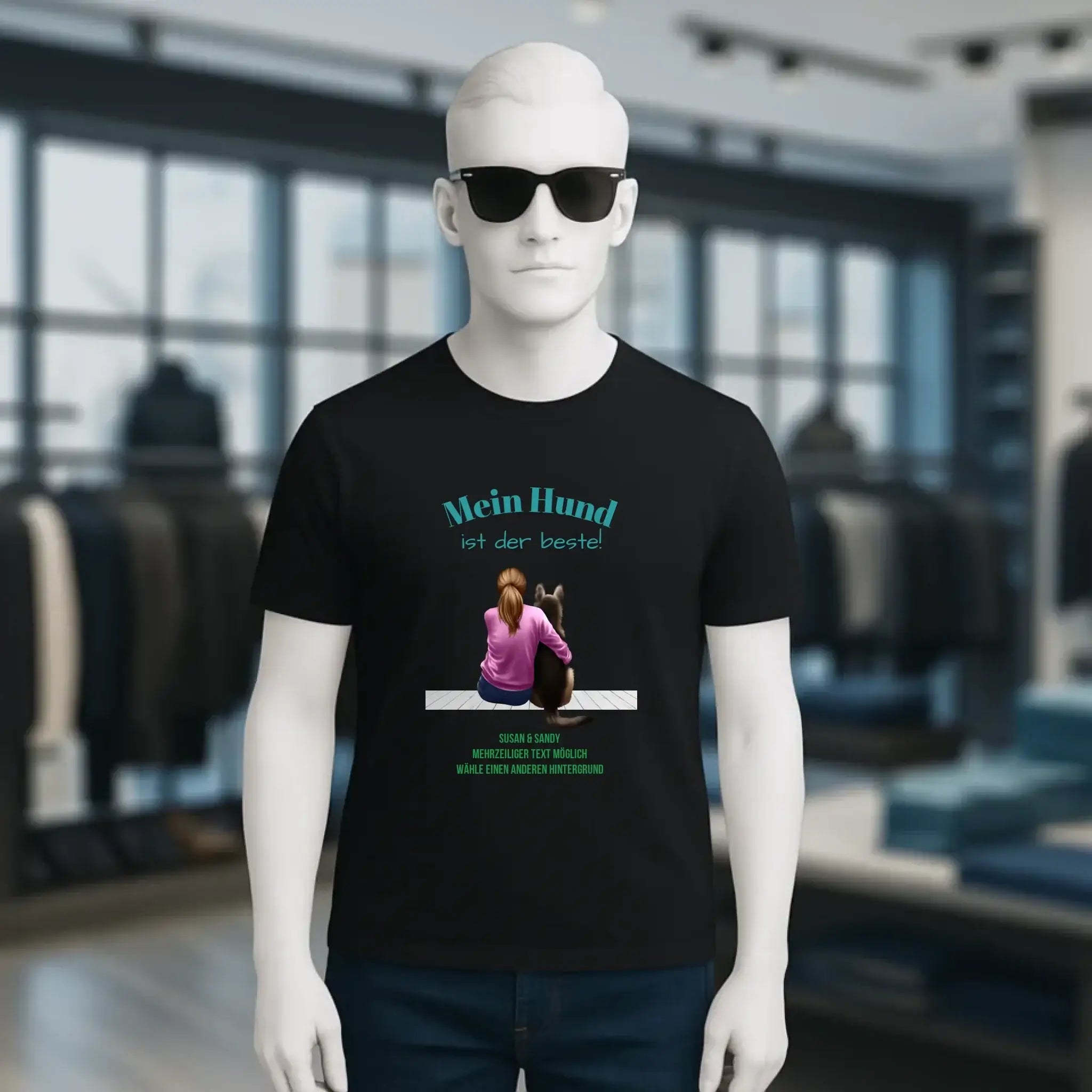 Frau mit Retriever oder Schäferhund, personalisierbar - Unisex Premium T-Shirt XS-5XL aus Bio-Baumwolle für Damen & Herren