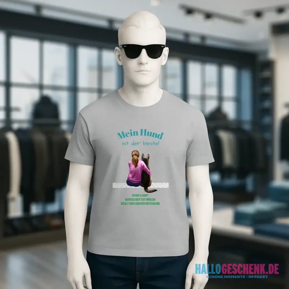 Frau mit Retriever oder Schäferhund, personalisierbar - Unisex Premium T-Shirt XS-5XL aus Bio-Baumwolle für Damen & Herren