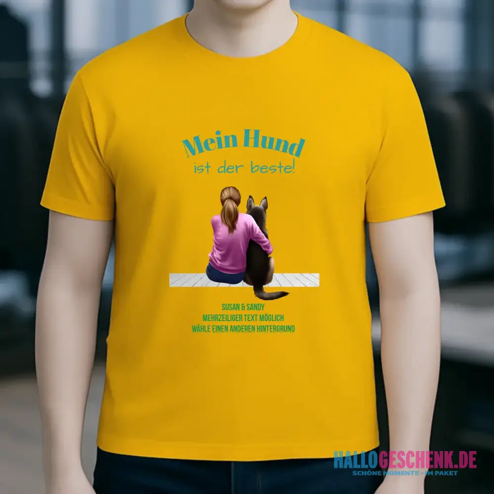 Frau mit Retriever oder Schäferhund, personalisierbar - Unisex Premium T-Shirt XS-5XL aus Bio-Baumwolle für Damen & Herren
