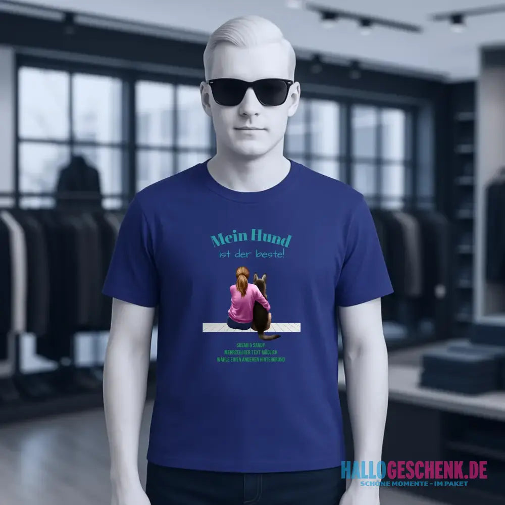 Frau mit Retriever oder Schäferhund, personalisierbar - Unisex Premium T-Shirt XS-5XL aus Bio-Baumwolle für Damen & Herren