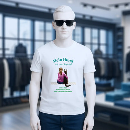 Frau mit Retriever oder Schäferhund, personalisierbar - Unisex Premium T-Shirt XS-5XL aus Bio-Baumwolle für Damen & Herren