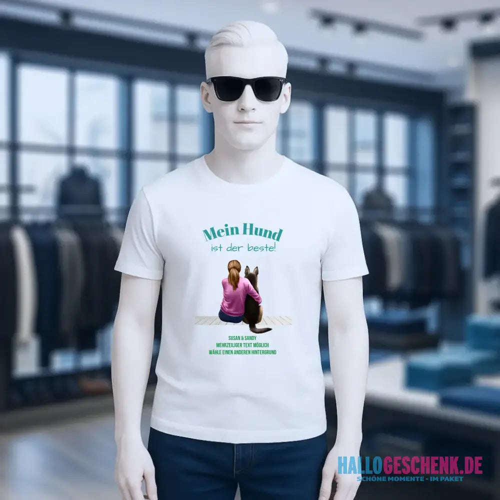 Frau mit Retriever oder Schäferhund, personalisierbar - Unisex Premium T-Shirt XS-5XL aus Bio-Baumwolle für Damen & Herren