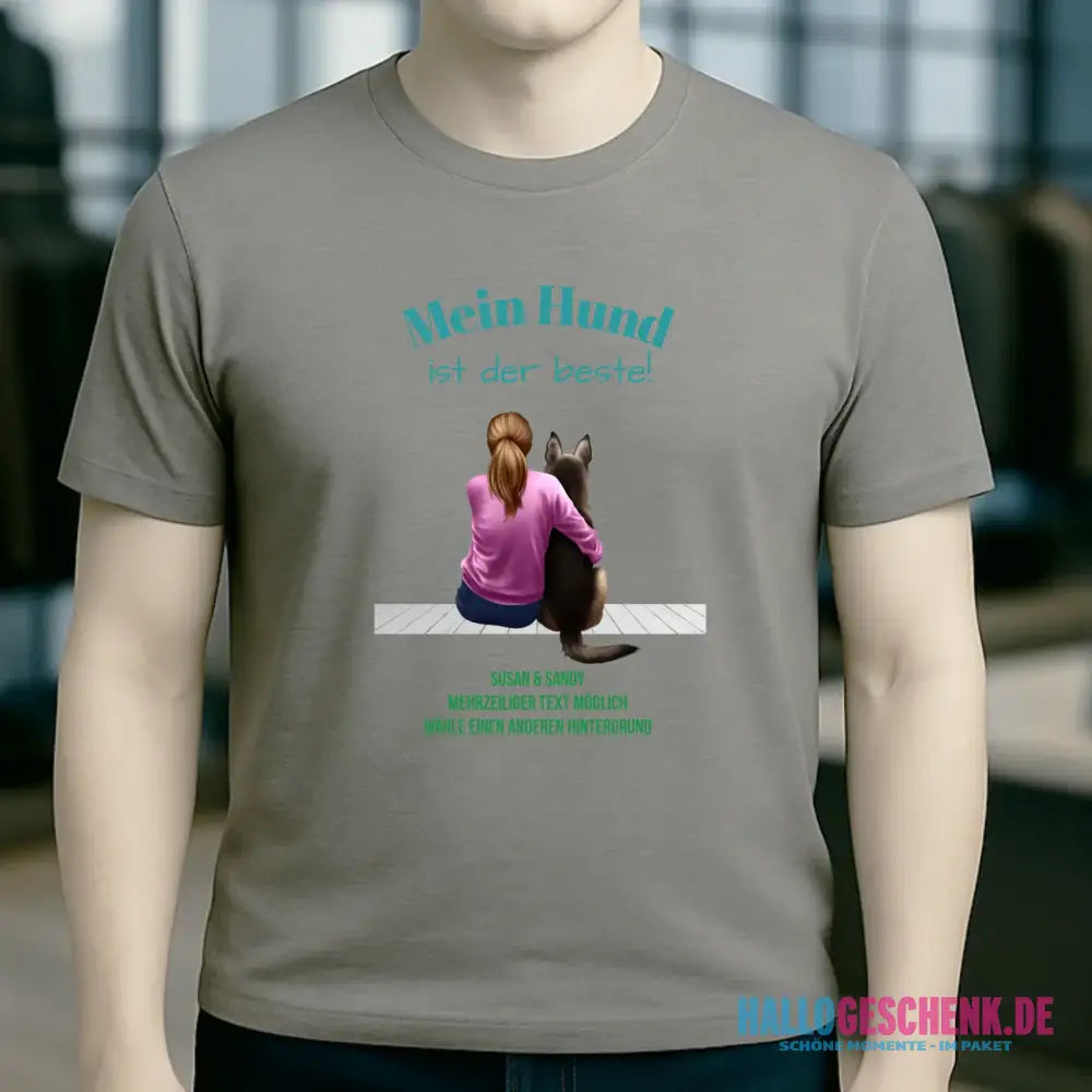 Frau mit Retriever oder Schäferhund, personalisierbar - Unisex Premium T-Shirt XS-5XL aus Bio-Baumwolle für Damen & Herren