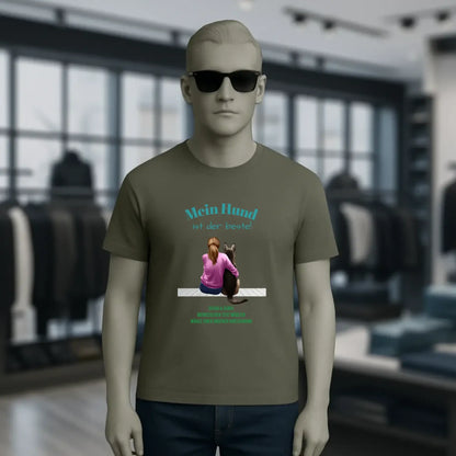 Frau mit Retriever oder Schäferhund, personalisierbar - Unisex Premium T-Shirt XS-5XL aus Bio-Baumwolle für Damen & Herren