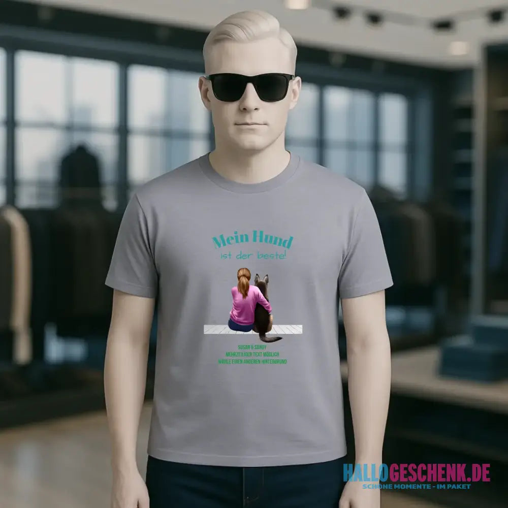 Frau mit Retriever oder Schäferhund, personalisierbar - Unisex Premium T-Shirt XS-5XL aus Bio-Baumwolle für Damen & Herren