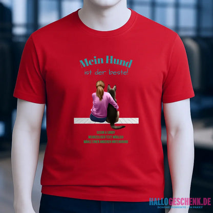 Frau mit Retriever oder Schäferhund, personalisierbar - Unisex Premium T-Shirt XS-5XL aus Bio-Baumwolle für Damen & Herren