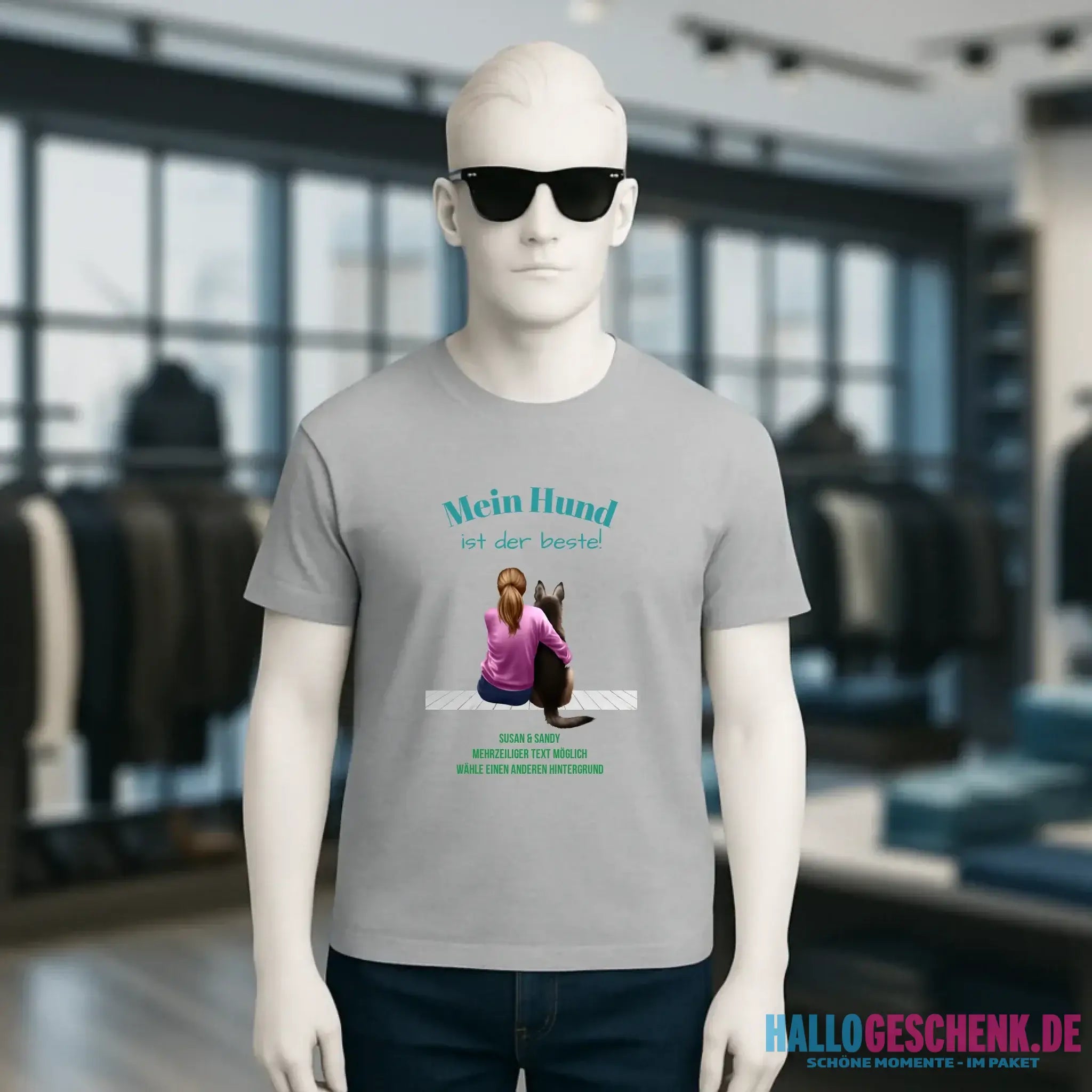 Frau mit Retriever oder Schäferhund, personalisierbar - Unisex Premium T-Shirt XS-5XL aus Bio-Baumwolle für Damen & Herren