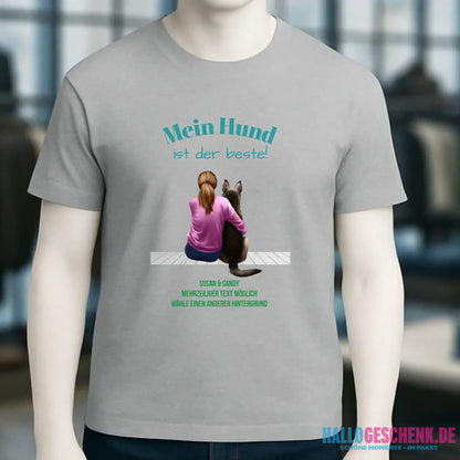 Frau mit Retriever oder Schäferhund, personalisierbar - Unisex Premium T-Shirt XS-5XL aus Bio-Baumwolle für Damen & Herren