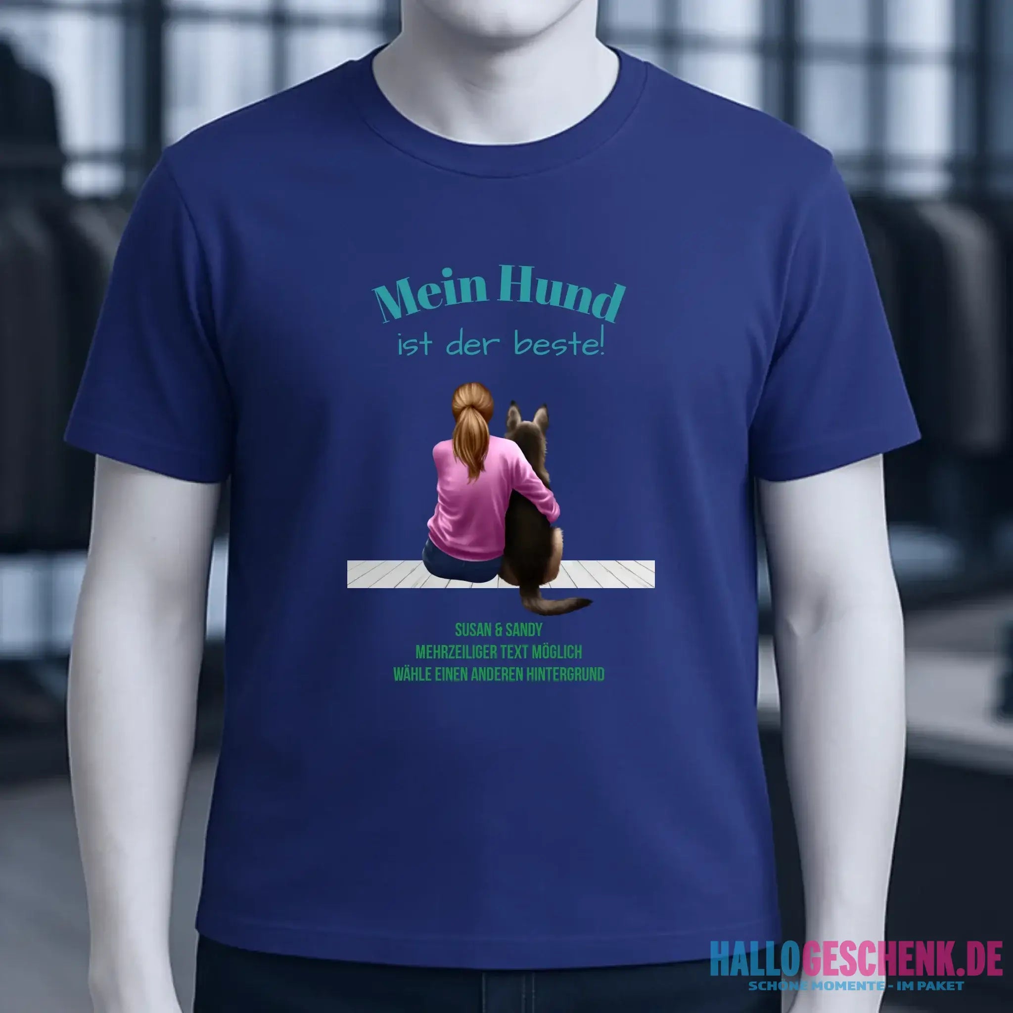 Frau mit Retriever oder Schäferhund, personalisierbar - Unisex Premium T-Shirt XS-5XL aus Bio-Baumwolle für Damen & Herren