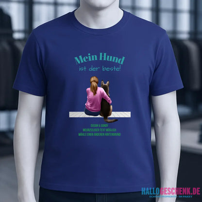Frau mit Retriever oder Schäferhund, personalisierbar - Unisex Premium T-Shirt XS-5XL aus Bio-Baumwolle für Damen & Herren