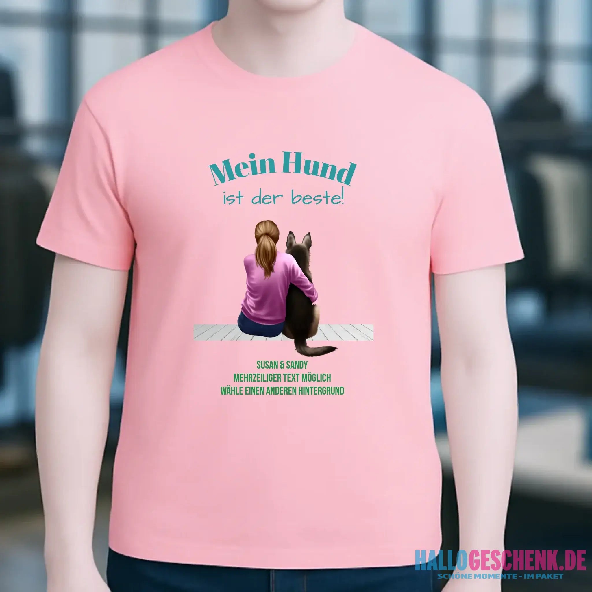 Frau mit Retriever oder Schäferhund, personalisierbar - Unisex Premium T-Shirt XS-5XL aus Bio-Baumwolle für Damen & Herren