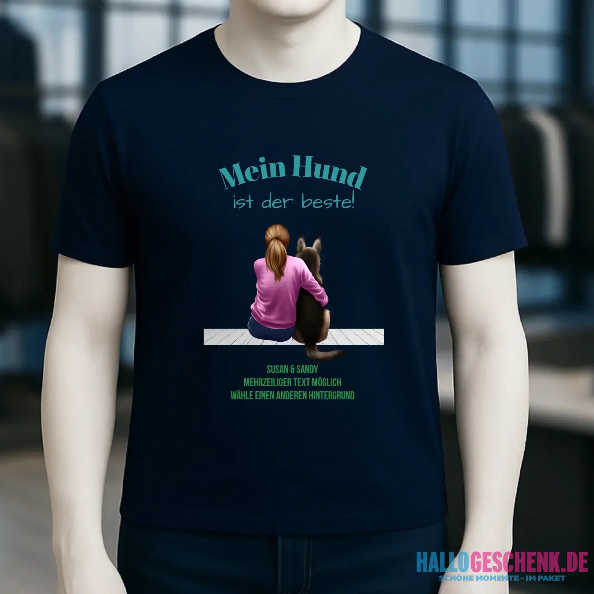 Frau mit Retriever oder Schäferhund, personalisierbar - Unisex Premium T-Shirt XS-5XL aus Bio-Baumwolle für Damen & Herren