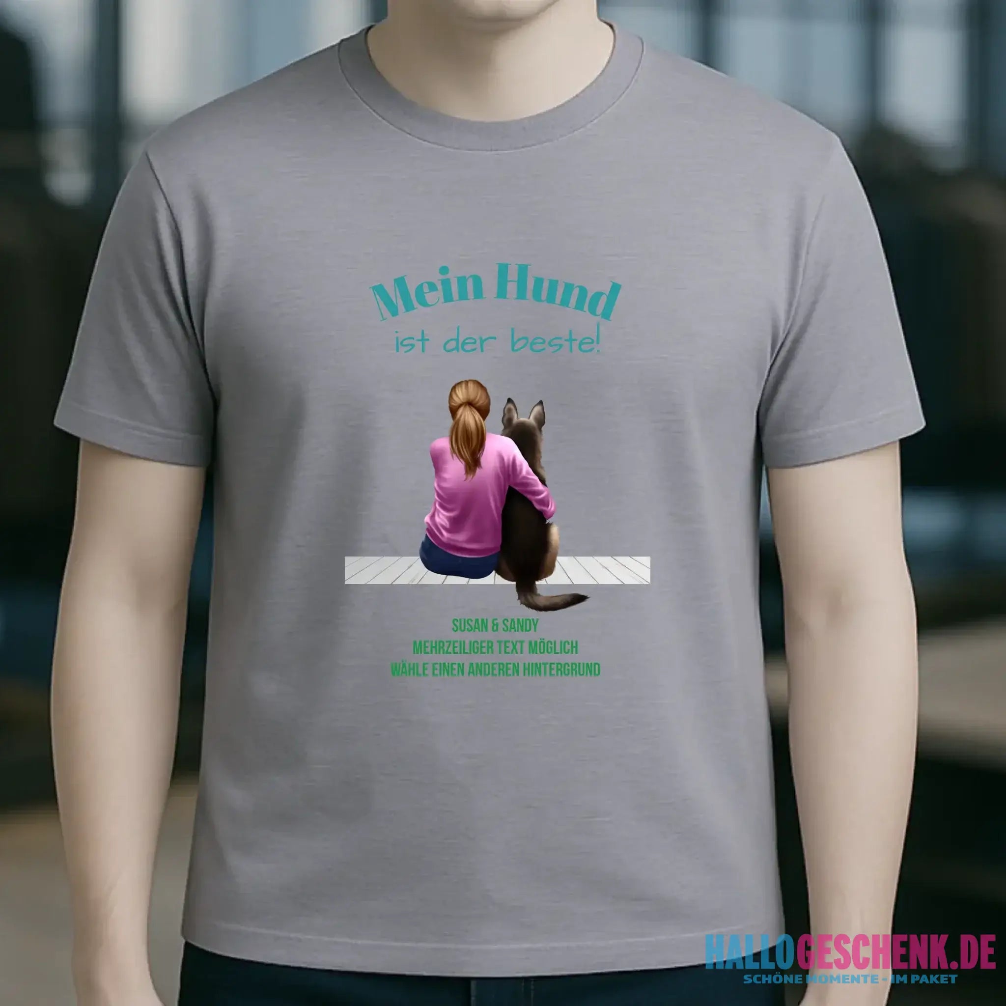 Frau mit Retriever oder Schäferhund, personalisierbar - Unisex Premium T-Shirt XS-5XL aus Bio-Baumwolle für Damen & Herren