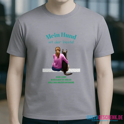 Frau mit Retriever oder Schäferhund, personalisierbar - Unisex Premium T-Shirt XS-5XL aus Bio-Baumwolle für Damen & Herren