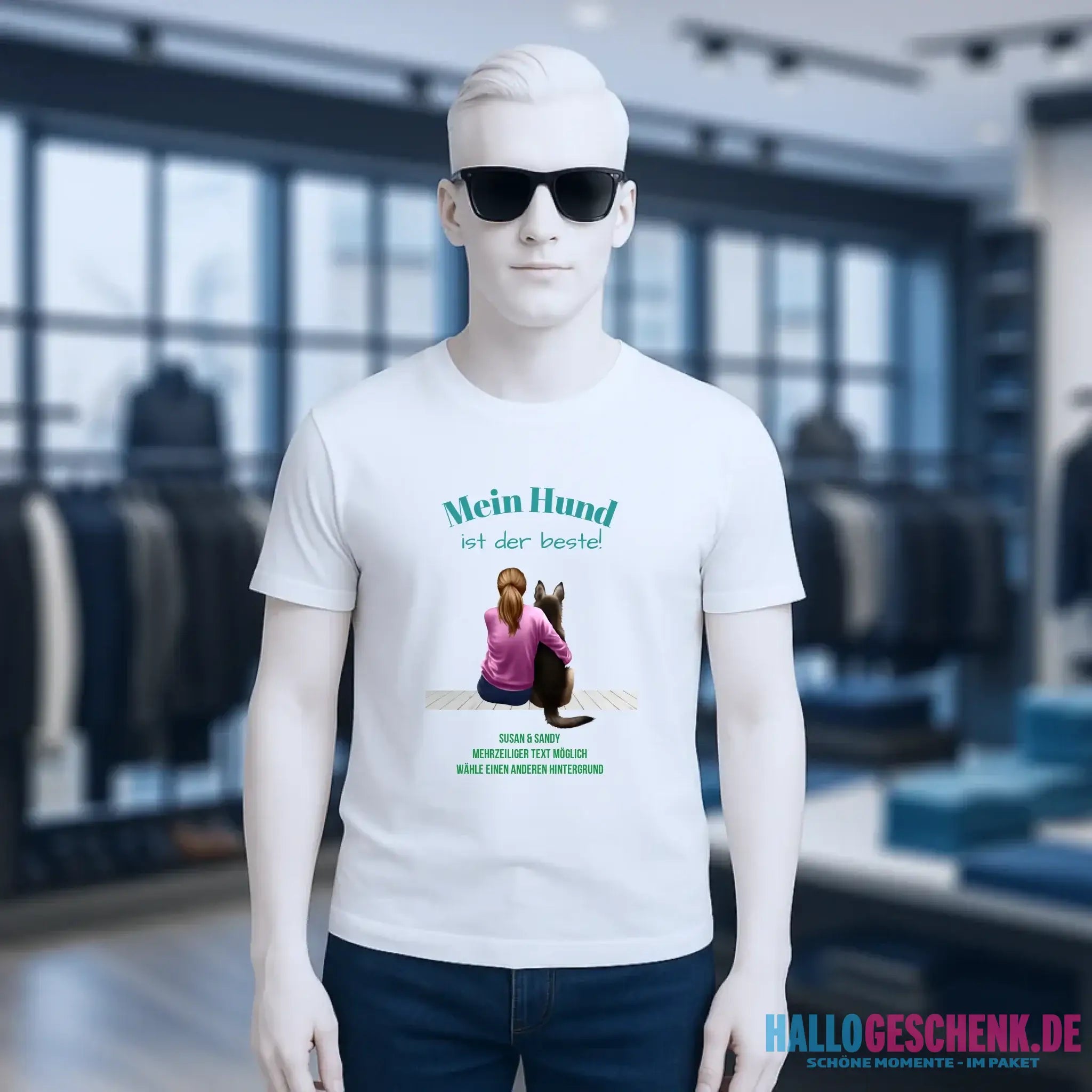 Frau mit Retriever oder Schäferhund, personalisierbar - Unisex Premium T-Shirt XS-5XL aus Bio-Baumwolle für Damen & Herren