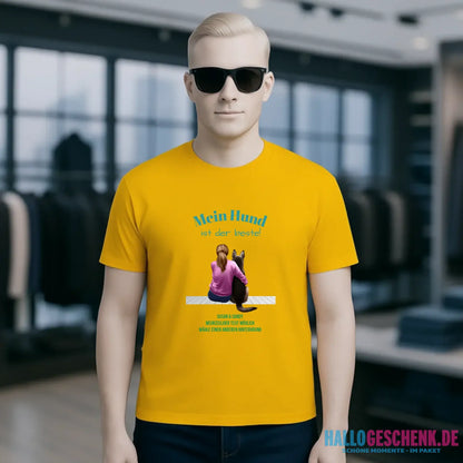 Frau mit Retriever oder Schäferhund, personalisierbar - Unisex Premium T-Shirt XS-5XL aus Bio-Baumwolle für Damen & Herren