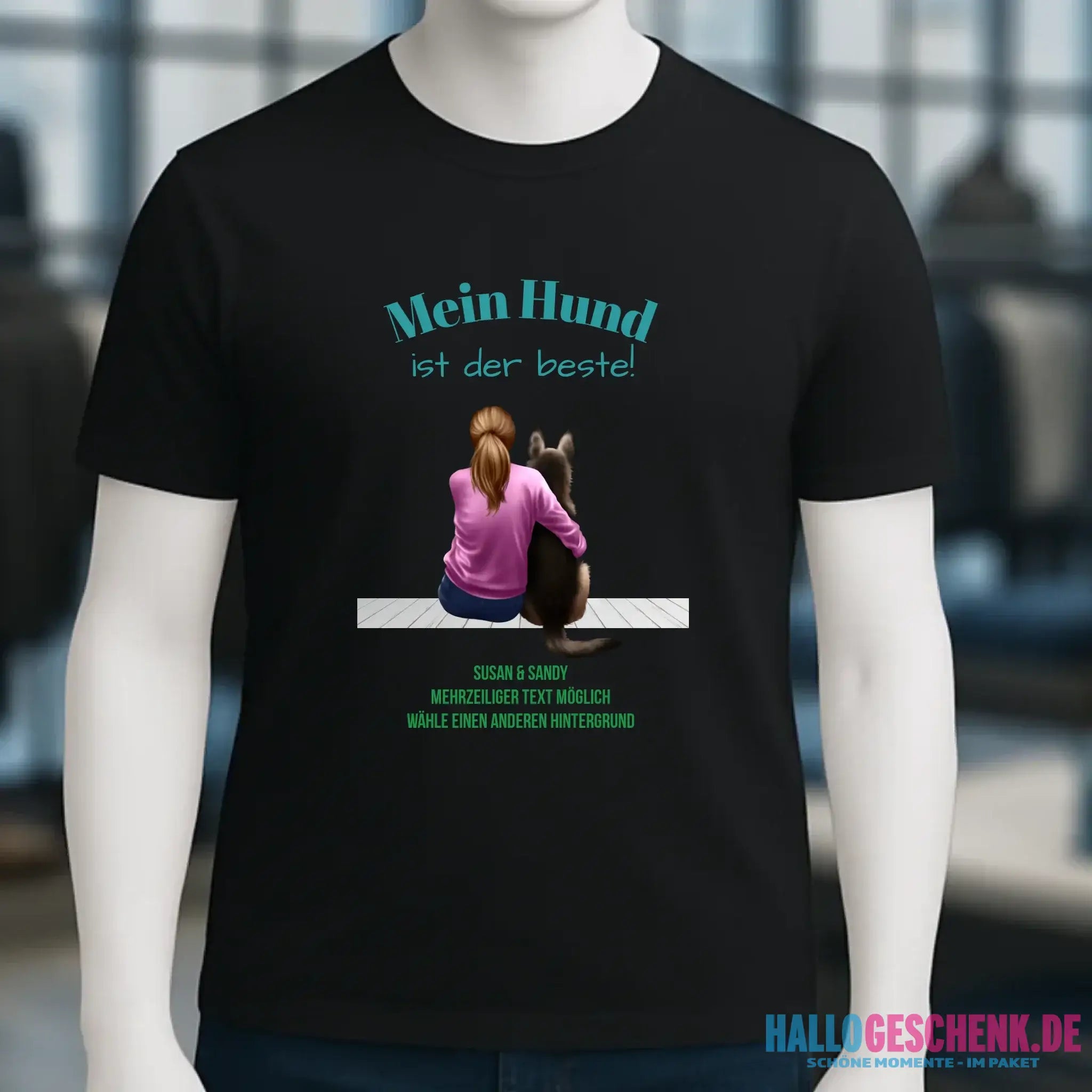 Frau mit Retriever oder Schäferhund, personalisierbar - Unisex Premium T-Shirt XS-5XL aus Bio-Baumwolle für Damen & Herren
