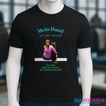 Frau mit Retriever oder Schäferhund, personalisierbar - Unisex Premium T-Shirt XS-5XL aus Bio-Baumwolle für Damen & Herren