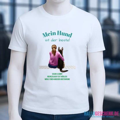Frau mit Retriever oder Schäferhund, personalisierbar - Unisex Premium T-Shirt XS-5XL aus Bio-Baumwolle für Damen & Herren