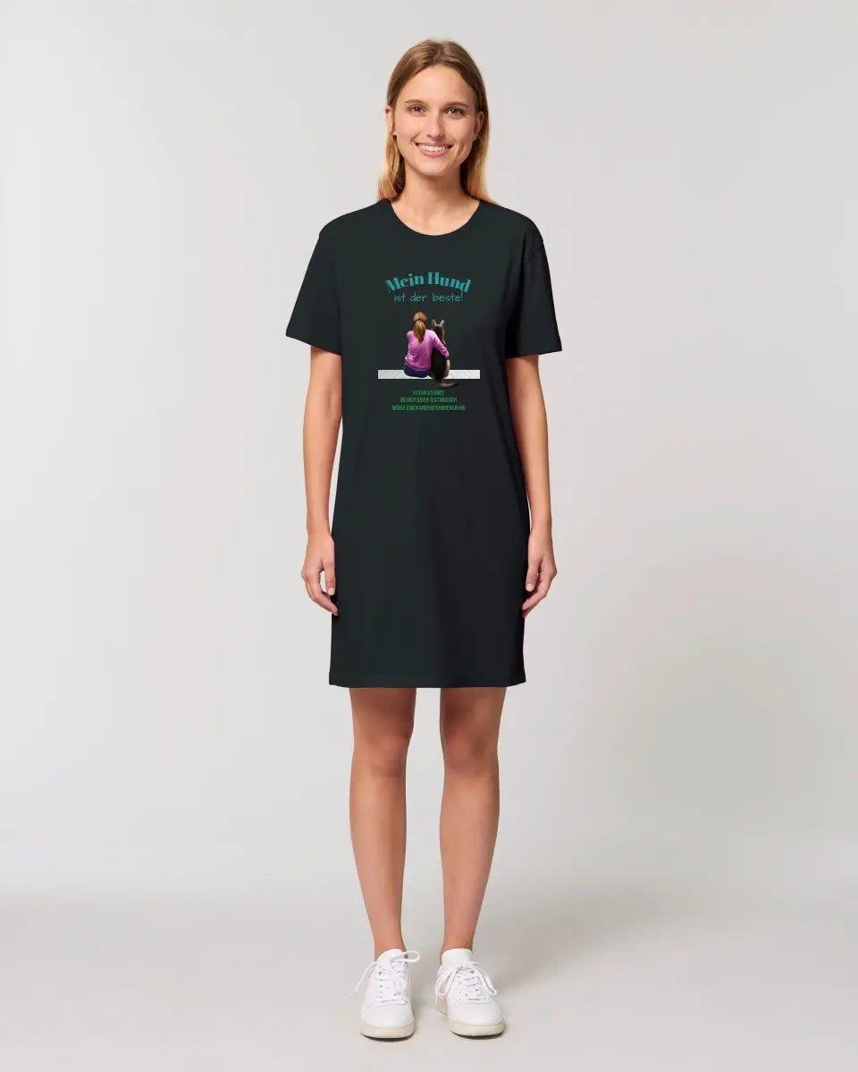 Frau mit Retriever oder Schäferhund - Ladies Premium T - Shirt Kleid aus Bio - Baumwolle S - 2XL - HalloGeschenk.de #geschenkideen# #personalisiert# #geschenk#