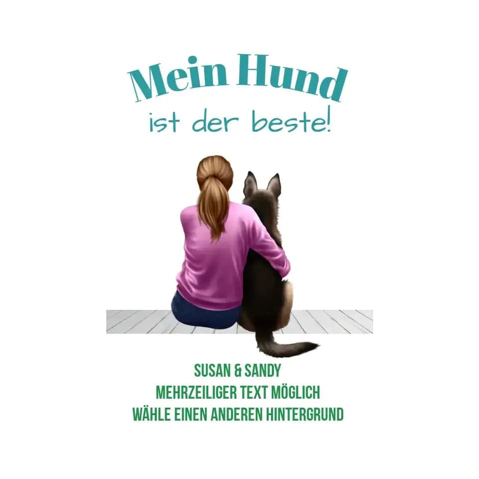 Frau mit Retriever oder Schäferhund, personalisierbar: Sticker 20x20 cm Aufkleber