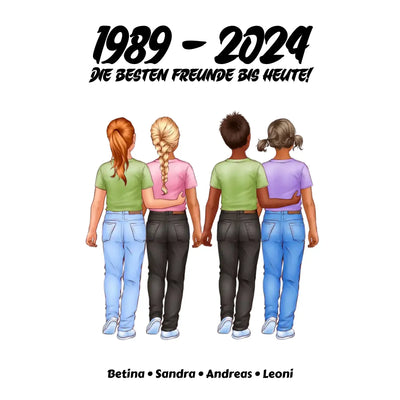 Illustration von vier freunden in lässigen t-shirts und jeans, personalisierte figuren aus der statement-collection