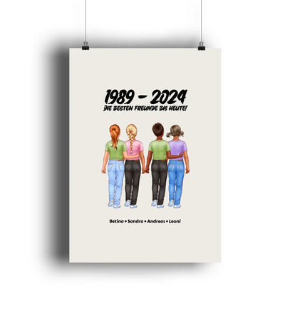 Ein beige poster aus der statement collection mit personalisierten figuren und freundschaftsdesign für 1-5 kinder