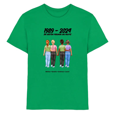 Lebhaft grünes baumwoll t shirt mit grafik von vier freunden und personalisierten namen aus statement collection