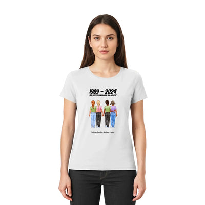 Leichte hellgraue damen kurzarm tshirt mit bunter freund illustration und personalisierten namen aus der statement collection
