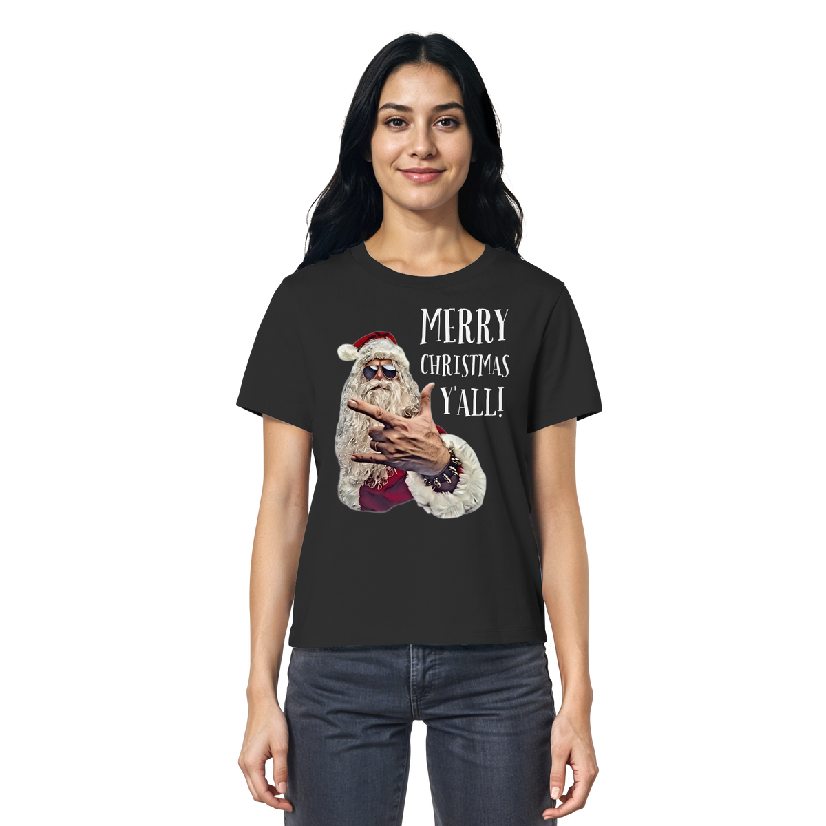 Weihnachtsshirt Damen Cool Santa • Merry Christmas y'all • Bio-Ladies-Shirt