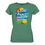 Peace-Damenshirt • Love Peace Freedom Harmony • Bio-Ladies-Shirt