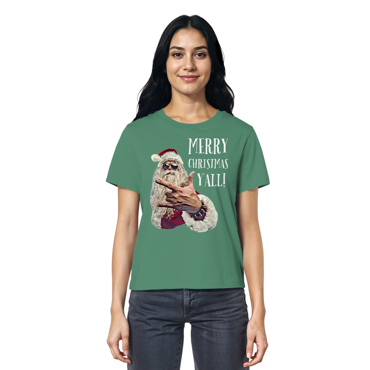 Weihnachtsshirt Damen Cool Santa • Merry Christmas y'all • Bio-Ladies-Shirt