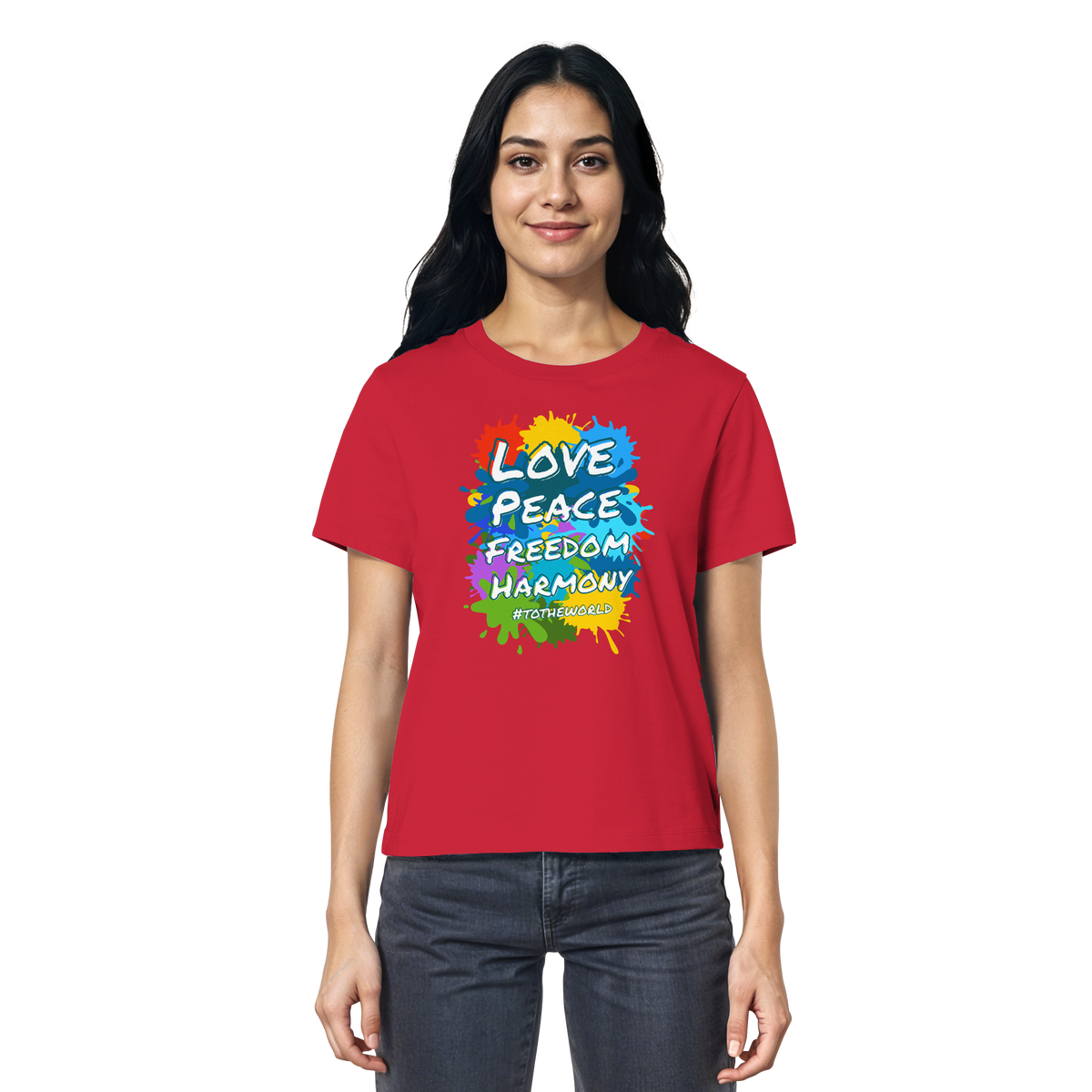 Peace-Damenshirt • Love Peace Freedom Harmony • Bio-Ladies-Shirt