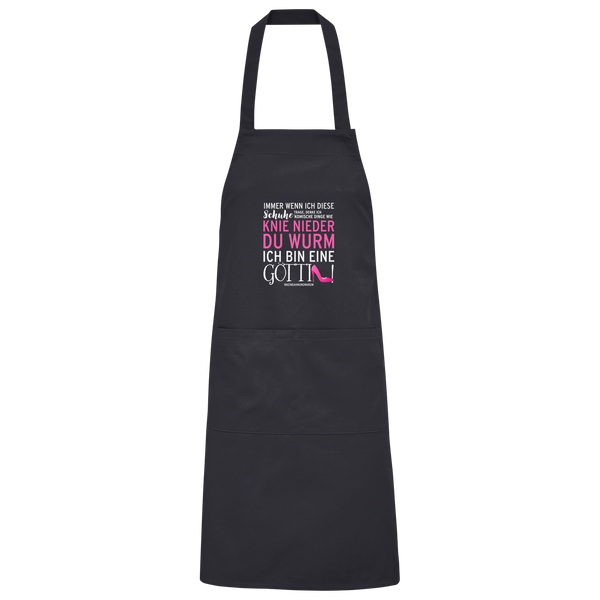 Grillschürze Damen mit Spruch • Knie nieder du Wurm, ich bin eine Göttin • Bio-Schürze