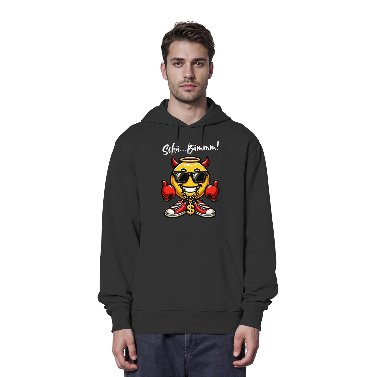 Lustiger Hoodie mit Emoji • Schä…Bämmm! • Bio-Kapuzenpullover