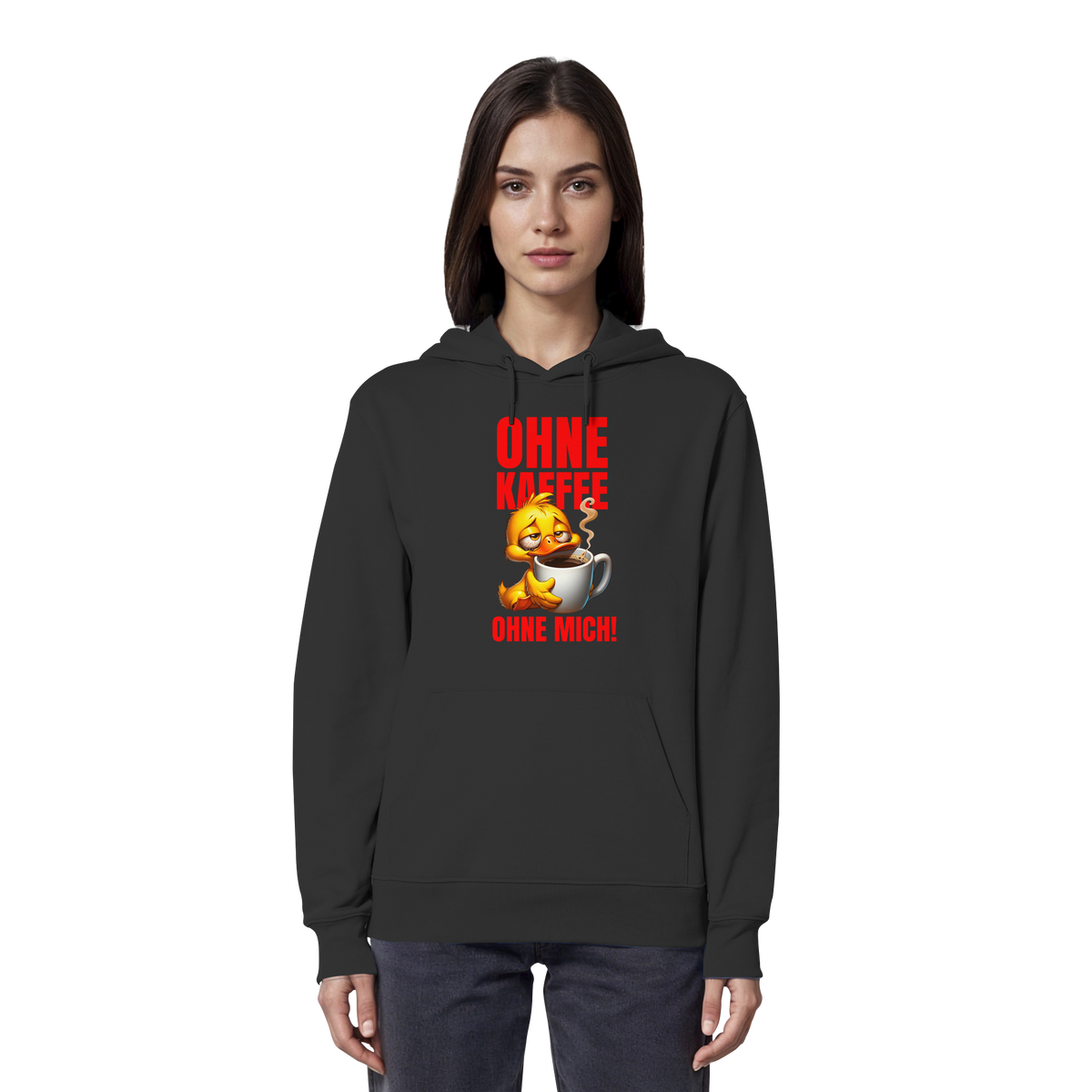 Lustiger Hoodie mit Ente • Ohne Kaffee, ohne mich! • Bio-Kapuzenpullover