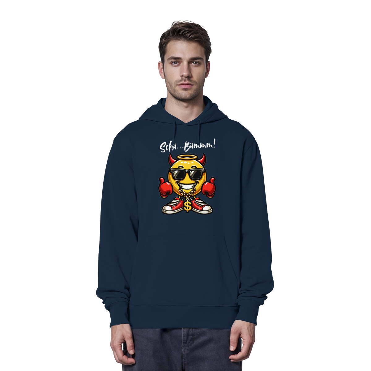 Lustiger Hoodie mit Emoji • Schä…Bämmm! • Bio-Kapuzenpullover