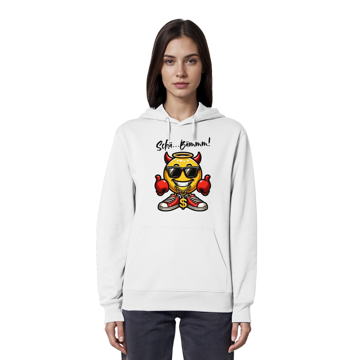 Lustiger Hoodie mit Emoji • Schä…Bämmm! • Bio-Kapuzenpullover
