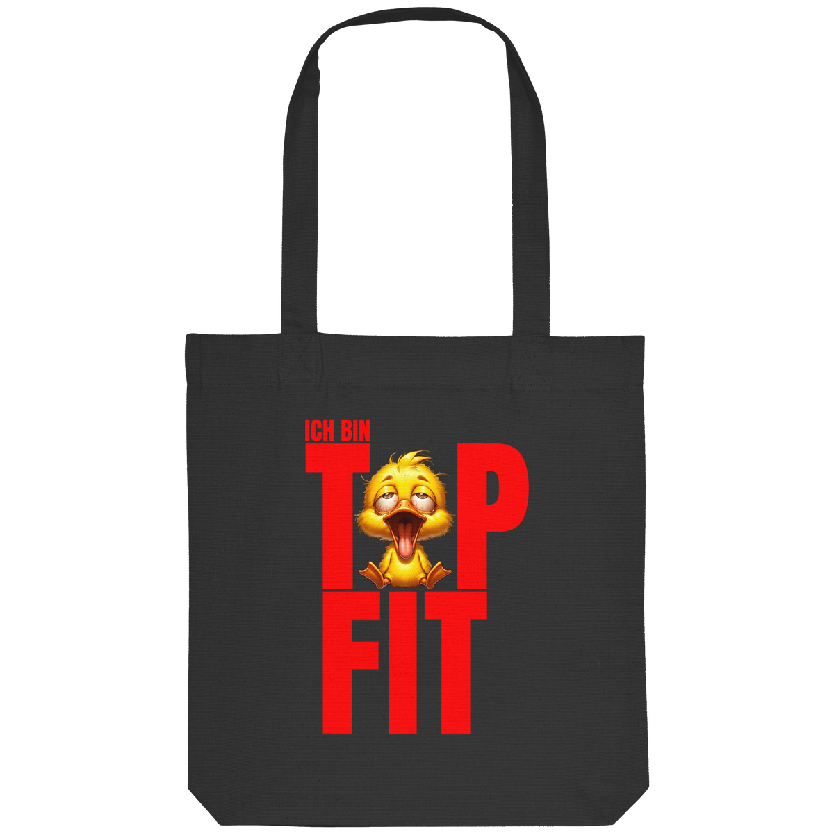 Jutebeutel mit Ente • Ich bin top fit • Bio-Stofftasche