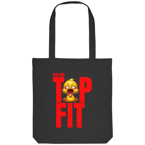 Jutebeutel mit Ente • Ich bin top fit • Bio-Stofftasche