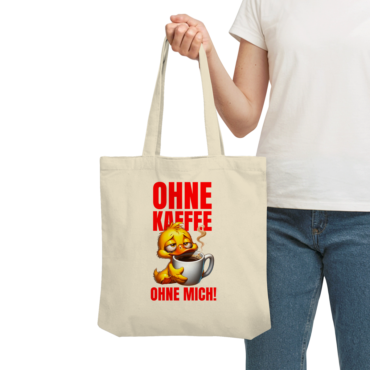 Jutebeutel mit Ente • Ohne Kaffee, ohne mich! • Bio-Stofftasche